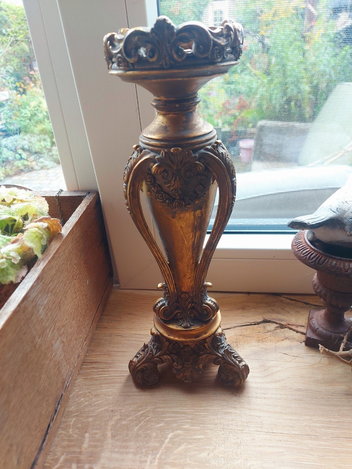 Mooie sierlijke Brocante Polystone?? Barok kandelaar, Ophalen of Verzenden