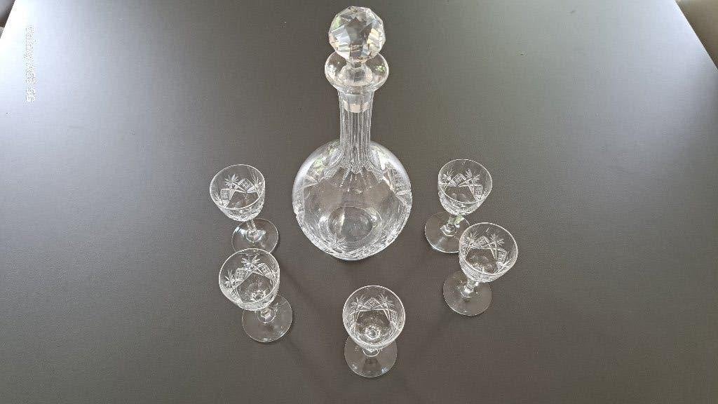Antieke Karaf met glaasjes kristal, Ophalen of Verzenden