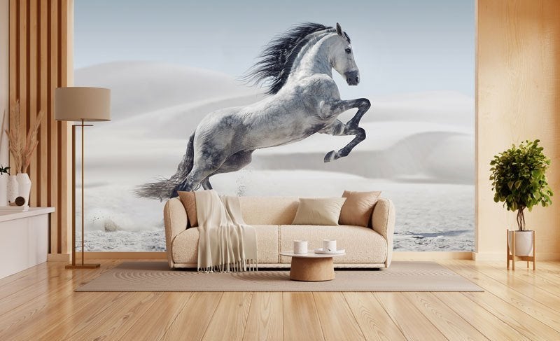 Fotobehang / Behang - Steigerend Paard in de Woestijn, Fotobehangkoning.nl, Verzenden, Wit, Hoogeveen
