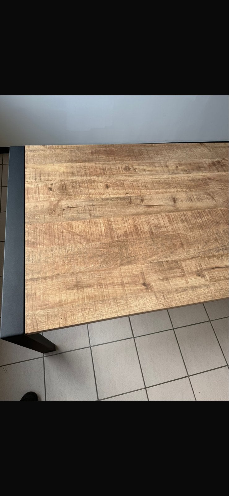 Robuuste eettafel met metalen onderstel, Ophalen, Gebruikt, 200 cm of meer, 50 tot 100 cm
