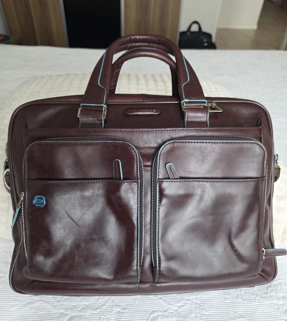 Piquadro laptop bag / tas 15” Blue square - Brown (13), Gebruikt, Bruin, 15 inch, Verzenden