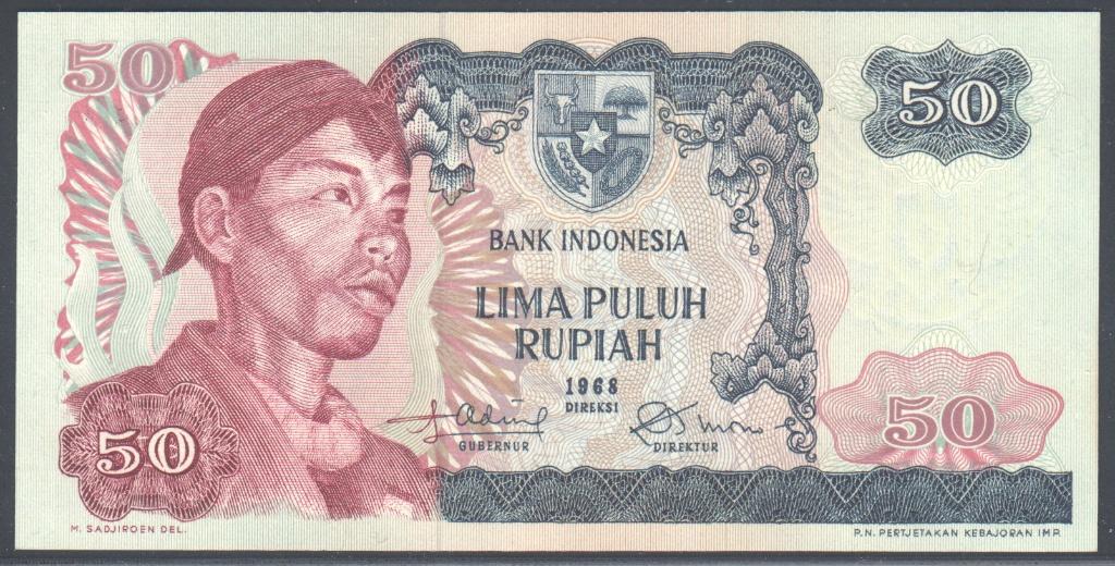 Indonesia 50 Rupiah 1968 General Sudirman, Verzenden, Zuidoost-Azië, Los biljet