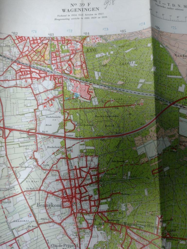 39 F Wageningen Ede Opheusden Zetten Renkum Plattegrond 1958, Ophalen of Verzenden