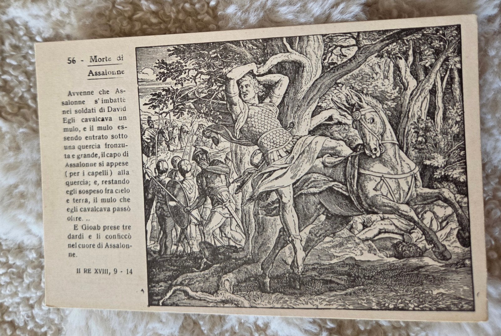 Oude Italiaanse prentbriefkaart: Dood van Absalom, Verzenden, Voor 1920, Ongelopen, Overige thema's