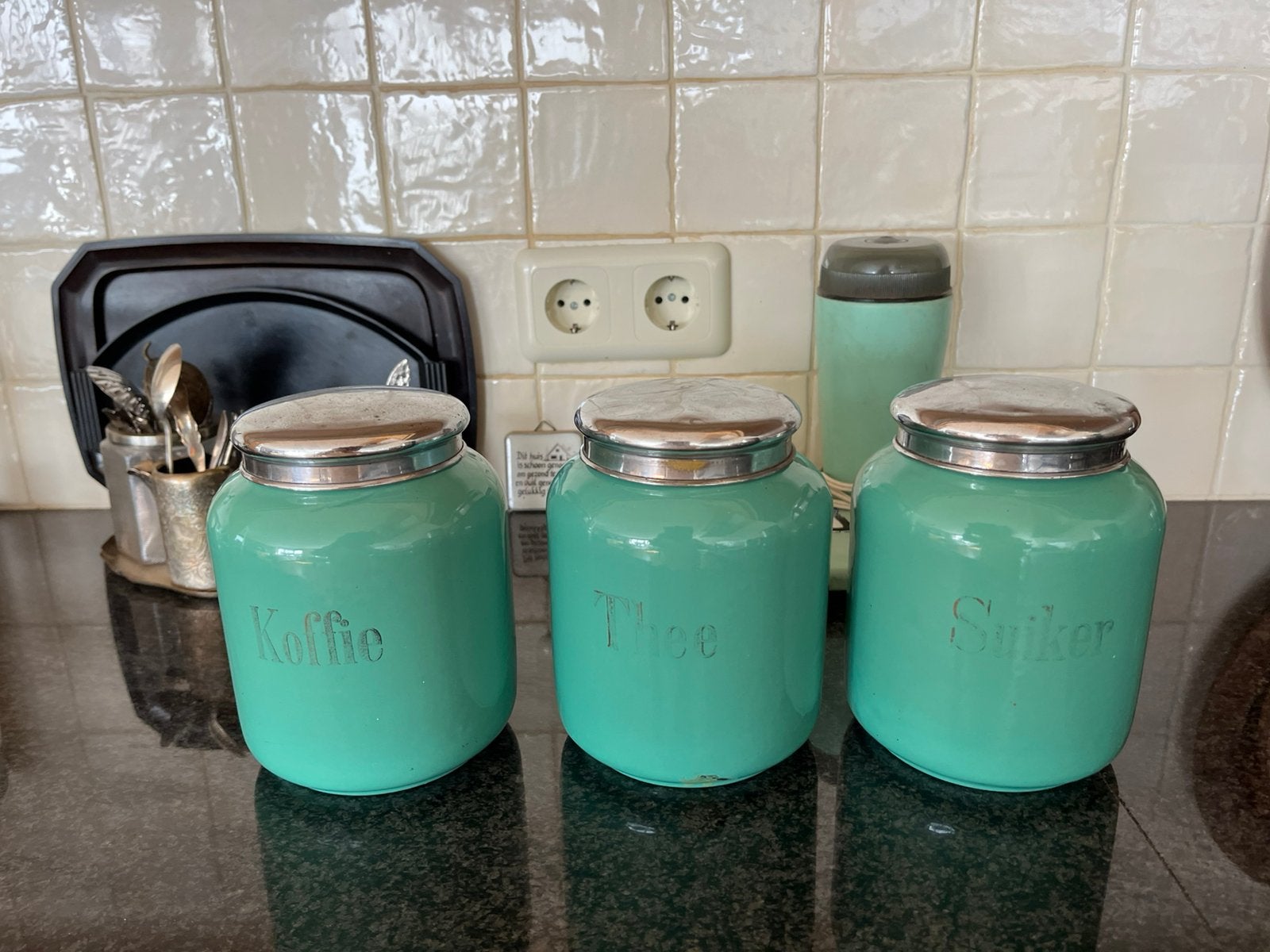 Emaille bussen set koffie thee suiker, Ophalen of Verzenden
