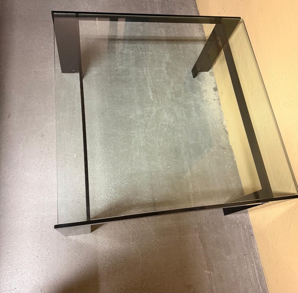 Glazen salontafel – zwart frame – 80 x 80 cm, Huis en Inrichting, Tafels | Salontafels, Ophalen, Gebruikt, 50 tot 100 cm, Vierkant
