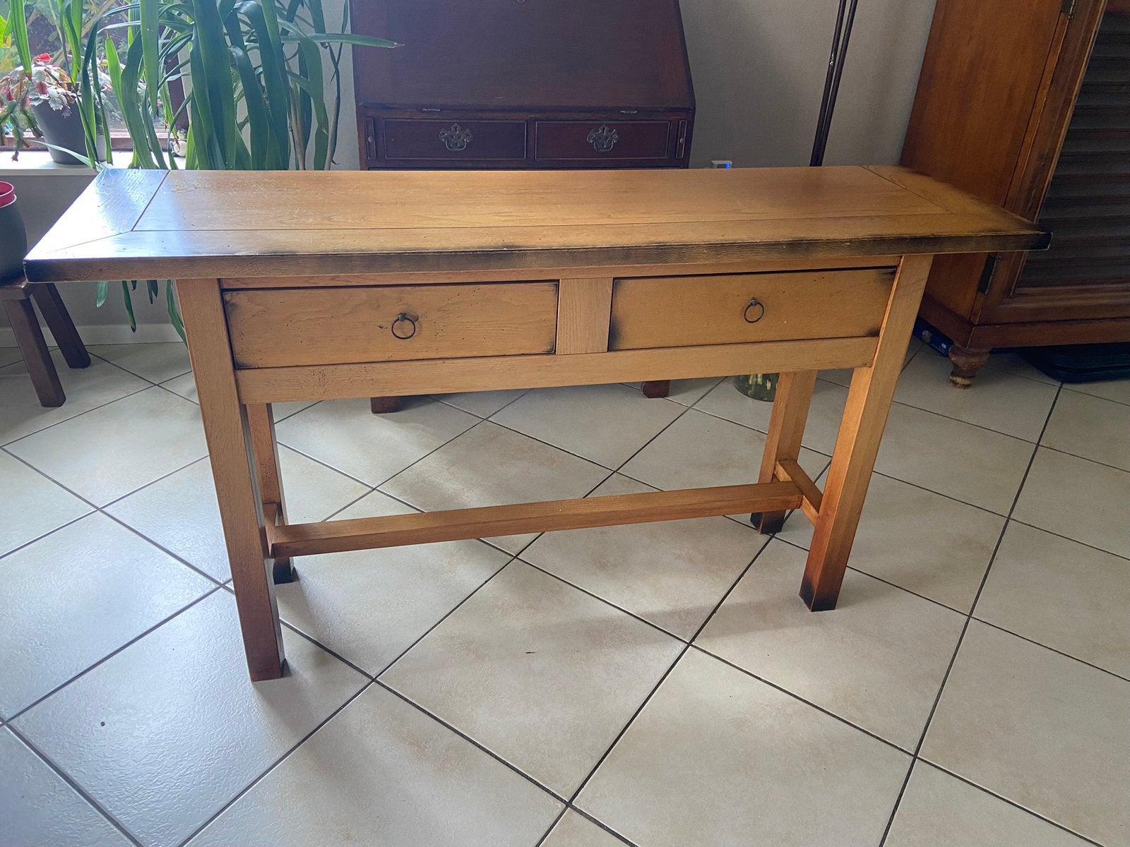 Zware Teakhouten Sidetable, Huis en Inrichting, Tafels | Sidetables, Ophalen, 100 tot 150 cm, Zo goed als nieuw, 25 tot 50 cm
