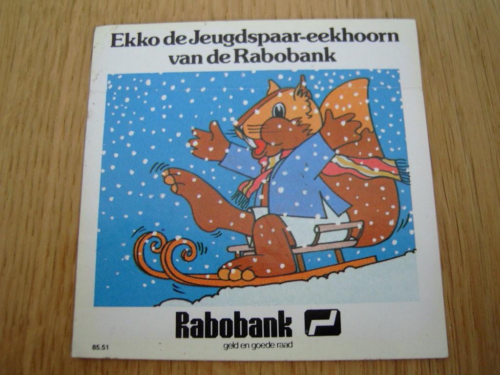 sticker strip eekhoorn slee sneeuw rabobank ekko jeugdsparen, Ophalen, Zo goed als nieuw
