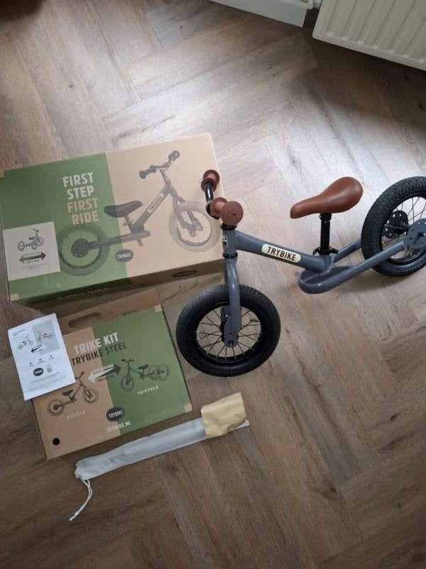 Trybike Steel 2-in-1 Loopfiets Grijs / Mat Bruin, Ophalen of Verzenden, Zo goed als nieuw, Loopfiets