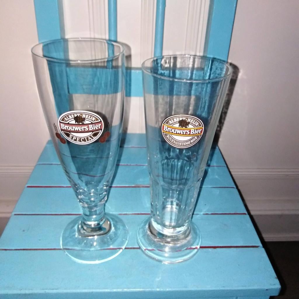 Albert Heijn brouwers bierglazen 2 stuks, Ophalen, Gebruikt, Glas of Glazen, Overige merken