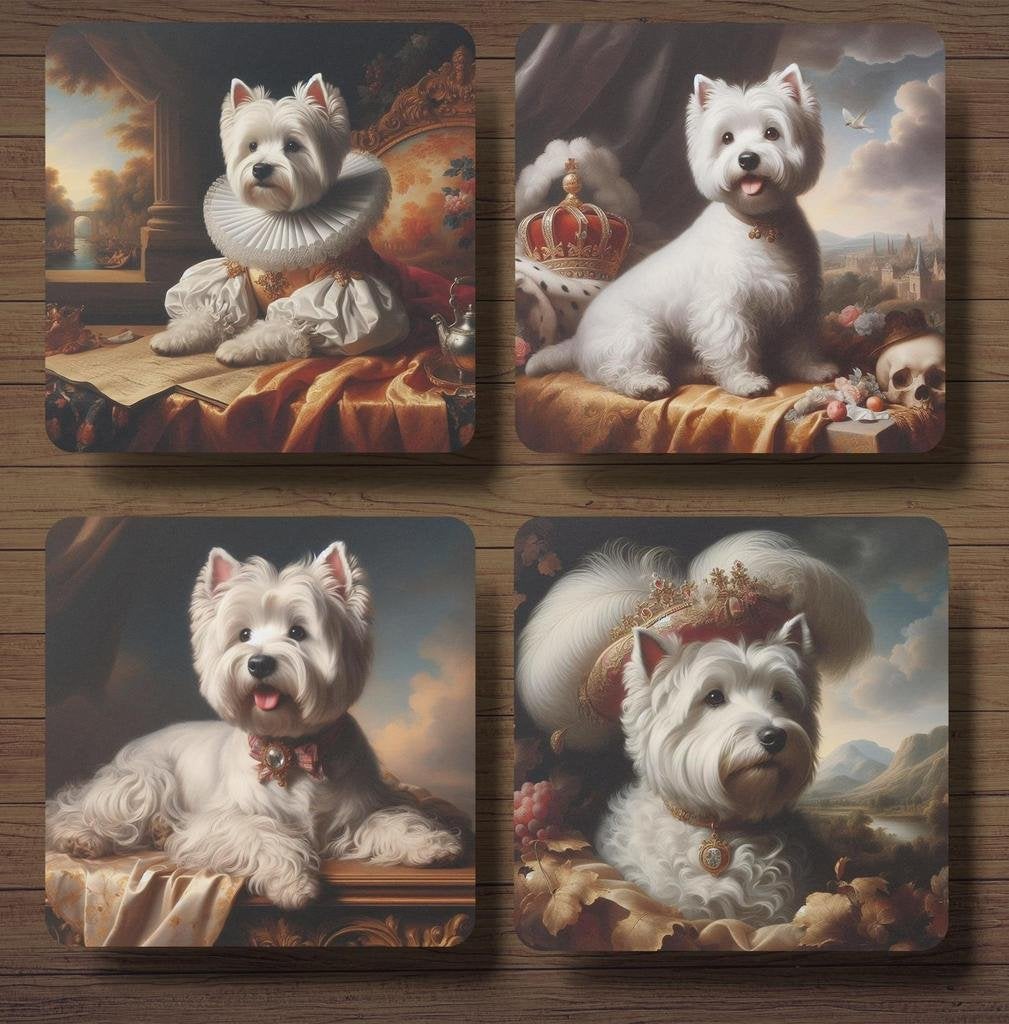 West Highland White Terriër Barok onderzetters met houder, Ophalen of Verzenden, Nieuw
