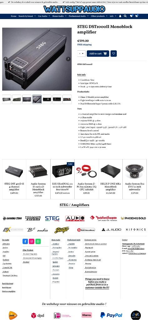 STEG DST1000II Monoblok versterker 1000WRMS 2 ohm, Auto diversen, Autospeakers, Hifi-Focus, Aalsmeerderweg 173 1432 CL, Aalsmeer