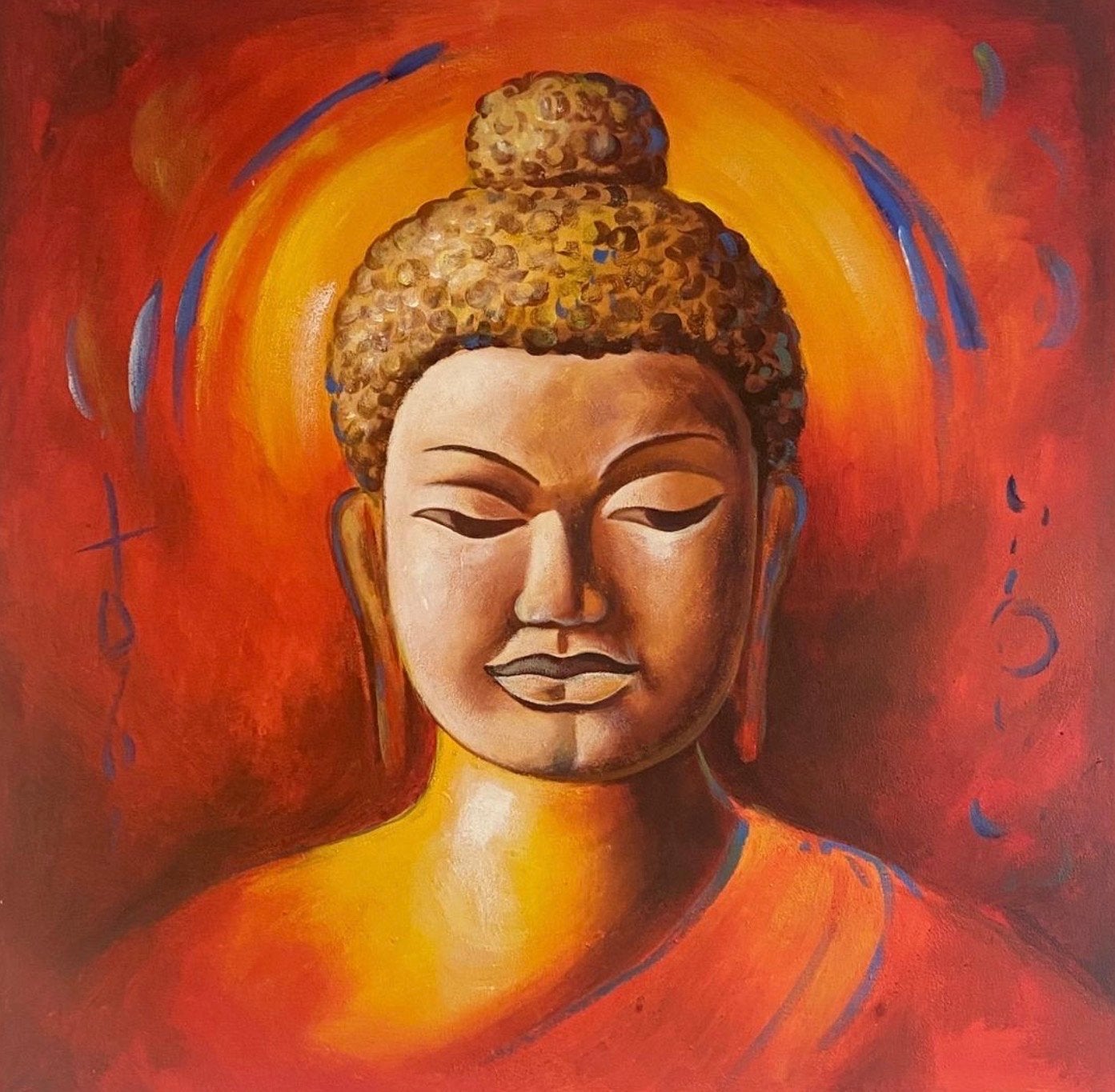 Boeddha schilderij - Mediterende Boeddha, Overige stijlen, Doek, Portret of Personen, Ophalen of Verzenden