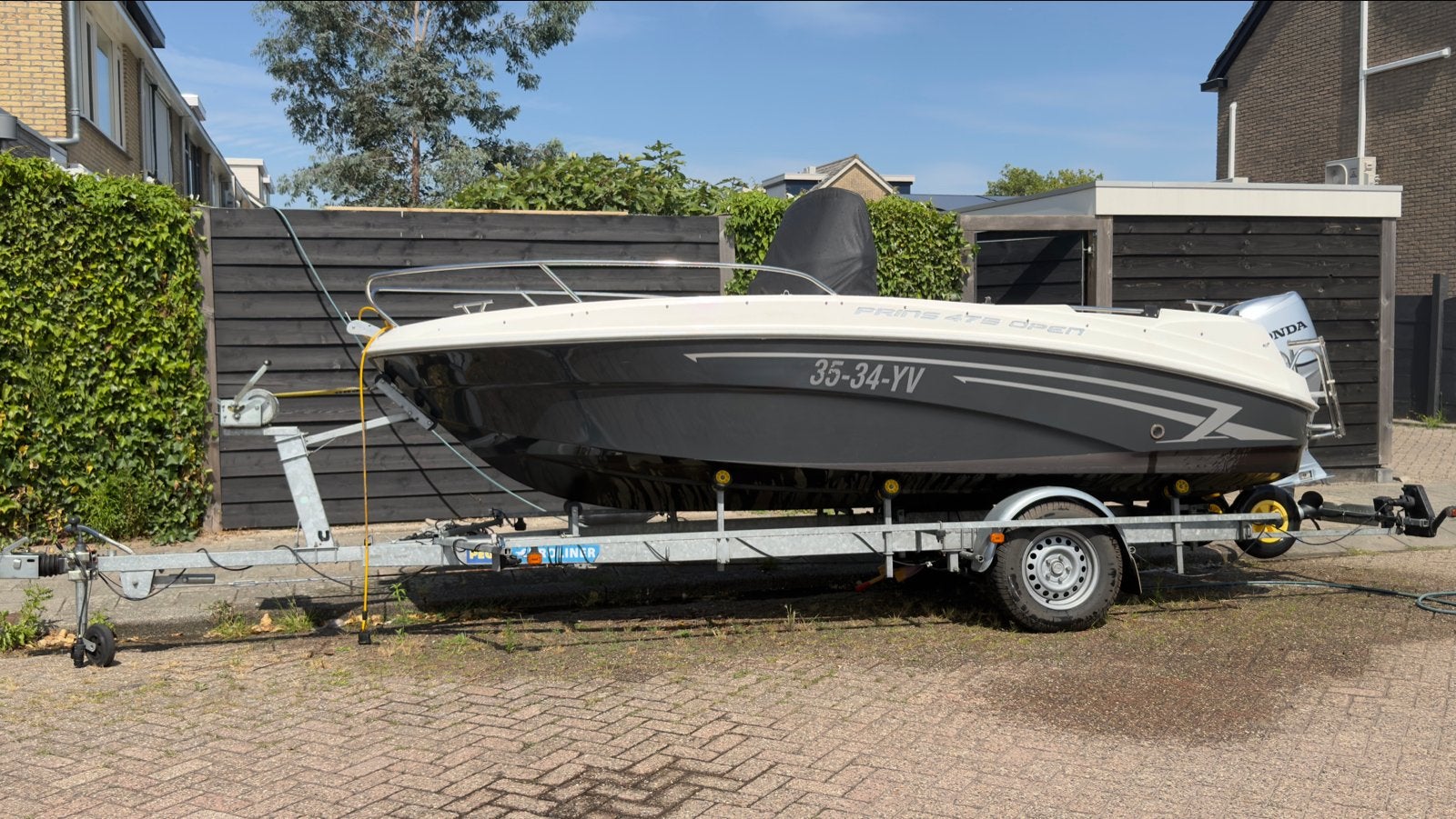 Prins 475 Open met Honda 60PK en Pega trailer, Ophalen, Gebruikt, Overige merken, Buitenboordmotor