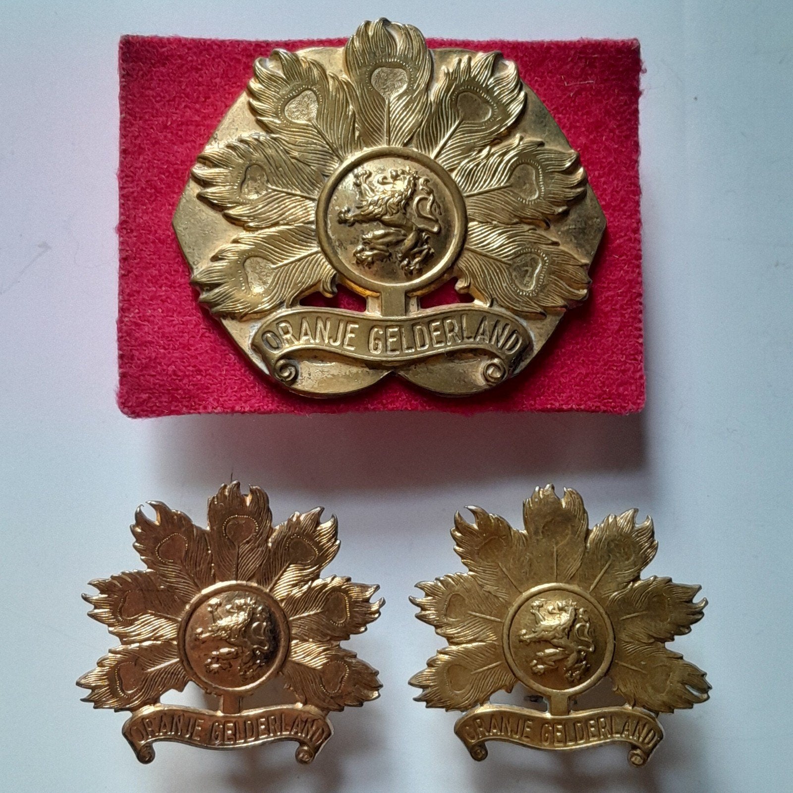 Set emblemen van het R.I. Oranje Gelderland, Ophalen of Verzenden, Landmacht, Nederland, Embleem of Badge