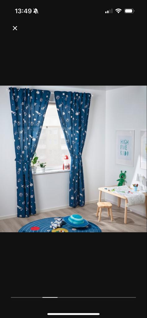 Kindergordijnen met ruimteprint, blauw/wit, Huis en Inrichting, Ophalen of Verzenden, Nieuw, Blauw