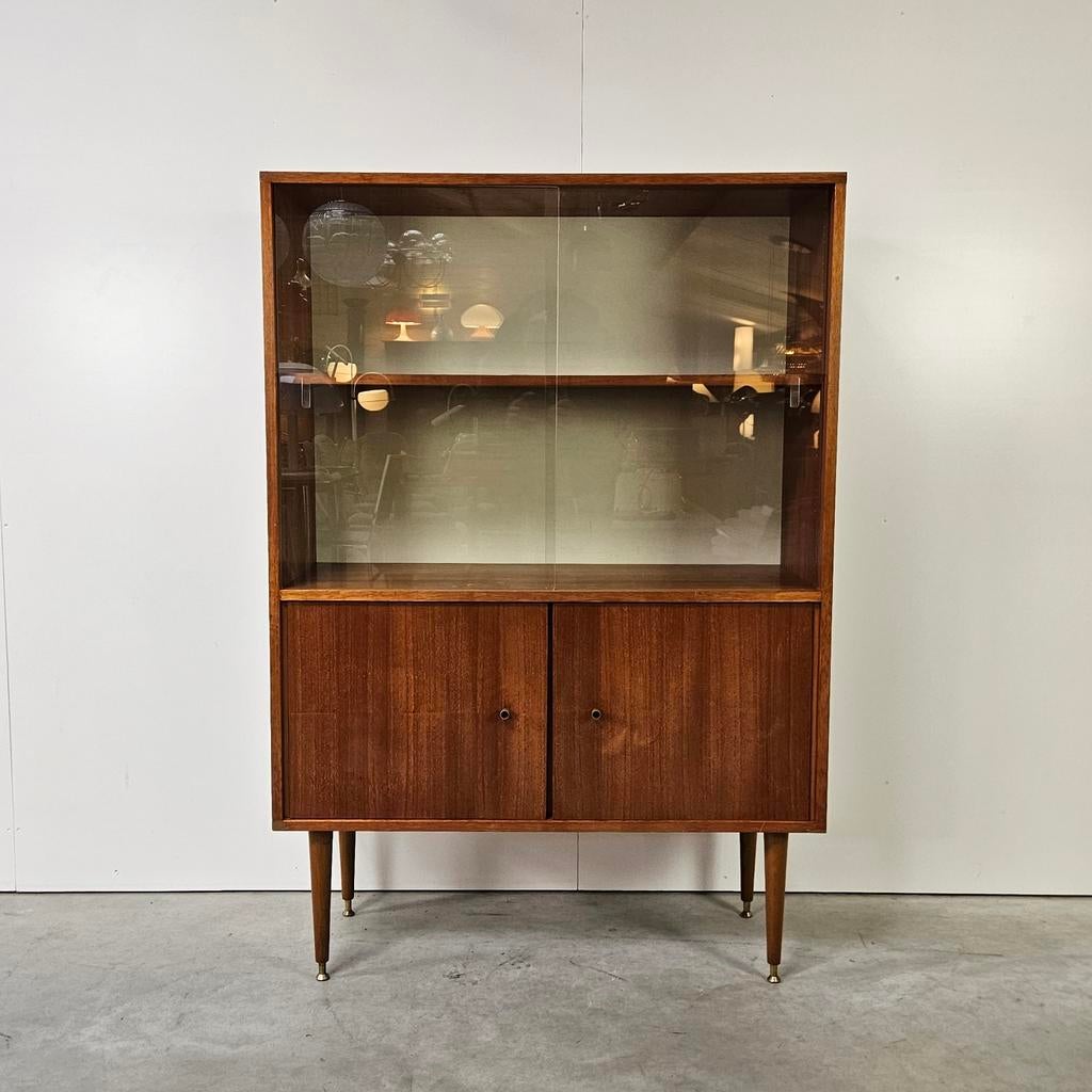 Vintage vitrinekast teak, Huis en Inrichting, Kasten | Vitrinekasten, Gebruikt, 100 tot 150 cm, 50 tot 100 cm, 25 tot 50 cm, Met deur(en)