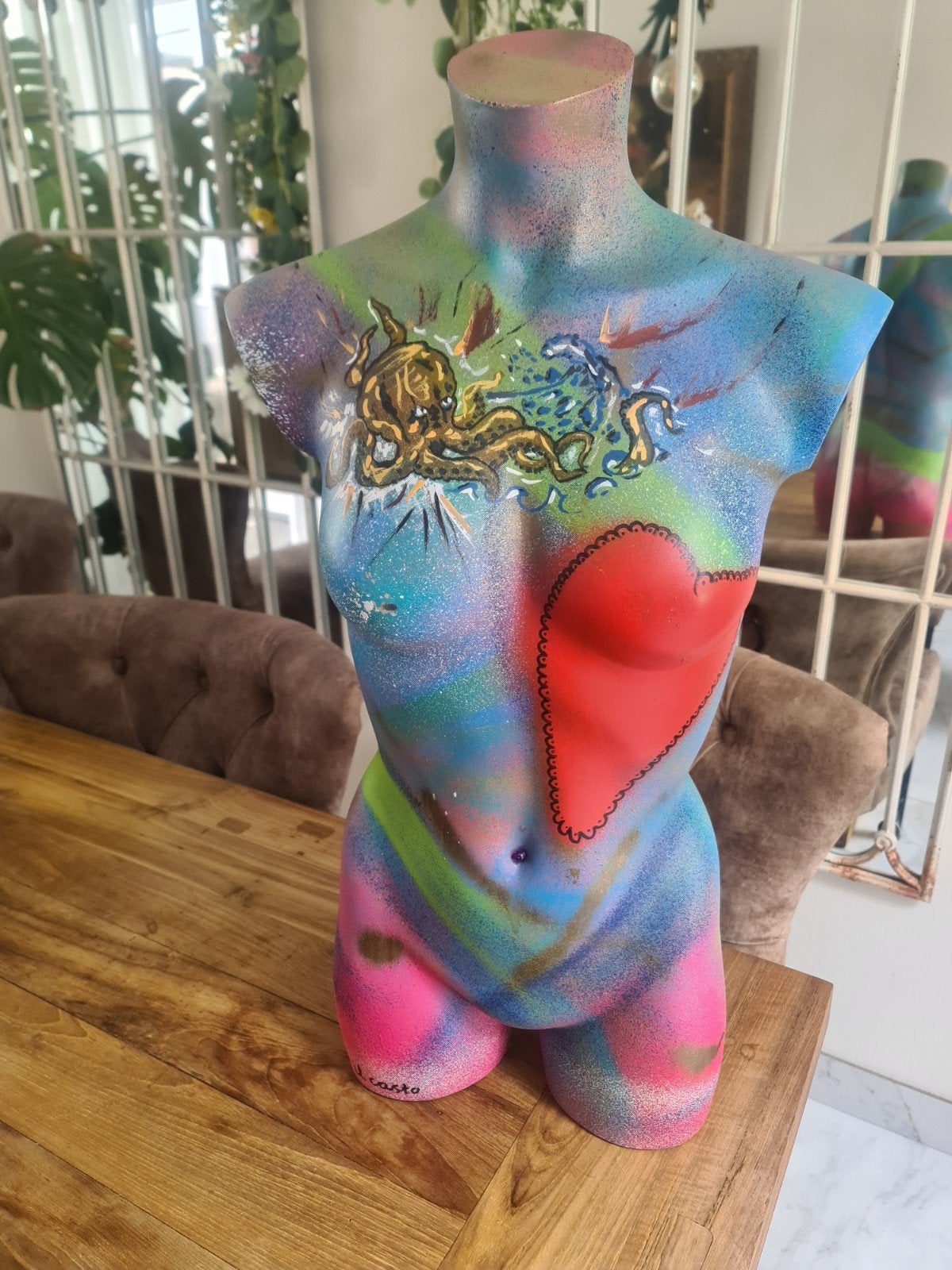Unieke handgeschilderde torso mannequin, kleurrijk design, Ophalen, Meerkleurig, Object, Kunststof