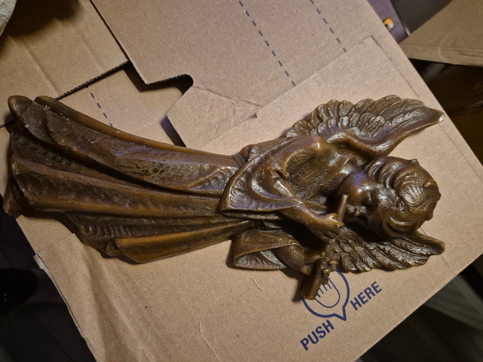 Vintage Wax Engel met Fluit - 30 cm Hoog, Ophalen of Verzenden, Gebruikt, Religie