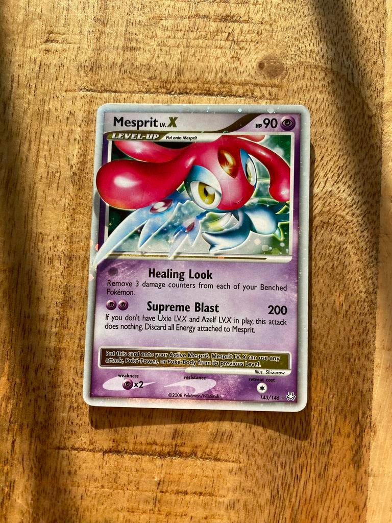 Pokemon kaart Mesprit LV.X, Ophalen of Verzenden, Gebruikt, Losse kaart, Foil