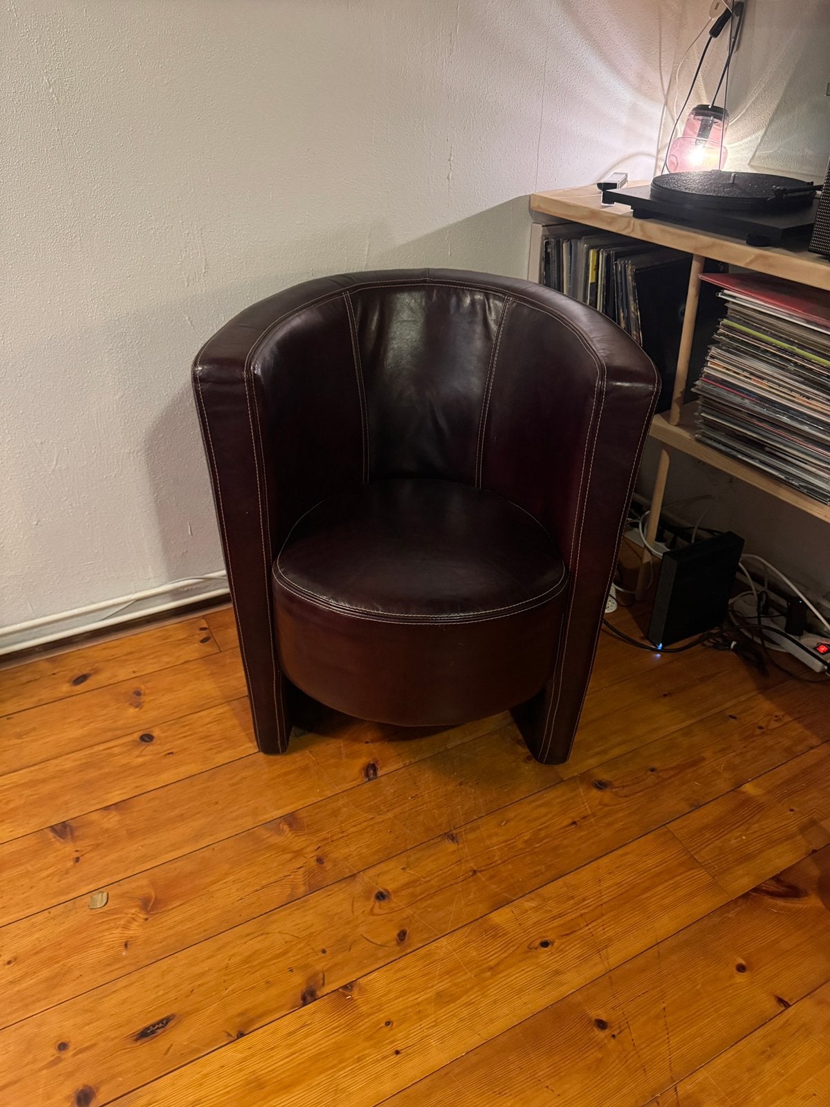 Vintage leren Kuipfauteuil bordeauxbruin, Huis en Inrichting, Ophalen, Gebruikt