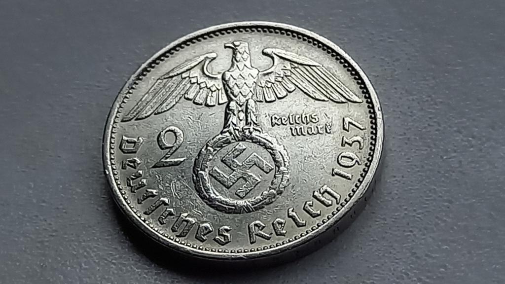 WO2 2 Reichsmark 1937F zilver nazi duitsland., Ophalen of Verzenden, Duitsland, Losse munt, Zilver