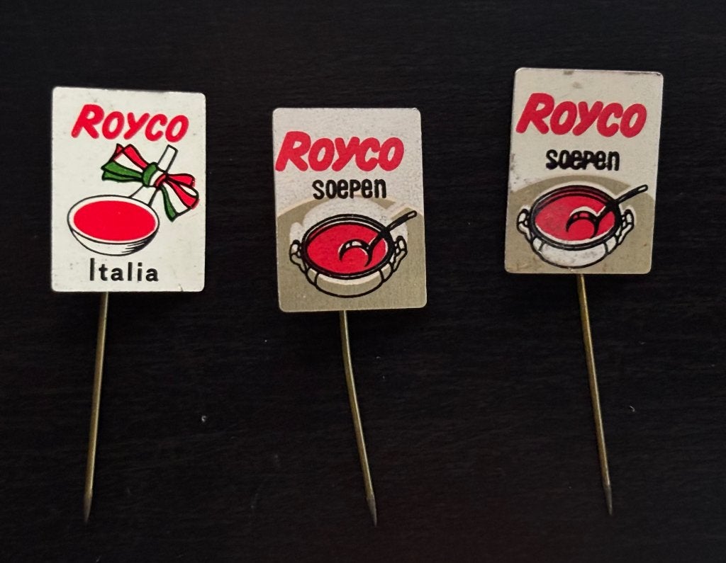 Speldjes Royco Soepen vintage, Ophalen of Verzenden, Gebruikt, Overige onderwerpen, Speldje of Pin