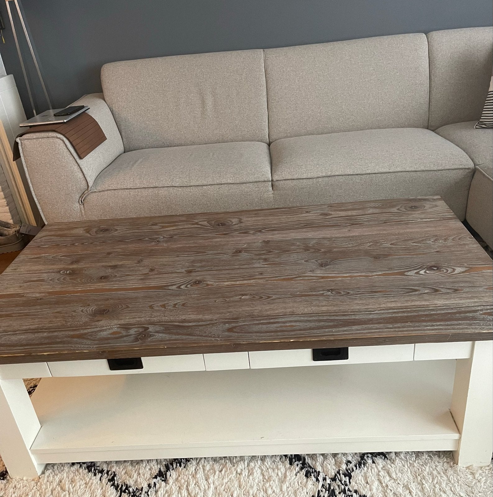 Salontafel met lade en opbergruimte, Ophalen, Gebruikt, 100 tot 150 cm, 50 tot 100 cm