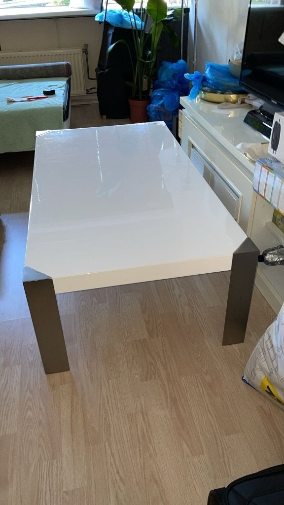 Moderne hoogglans salontafel wit – nette staat, Ophalen, Eikenhout, 100 tot 150 cm, 50 tot 100 cm
