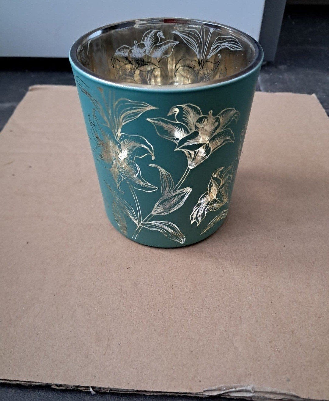 Waxinelichthouder met gouden bloemenprint, Overige merken, Waxinelichthouder, Ophalen of Verzenden, Groen
