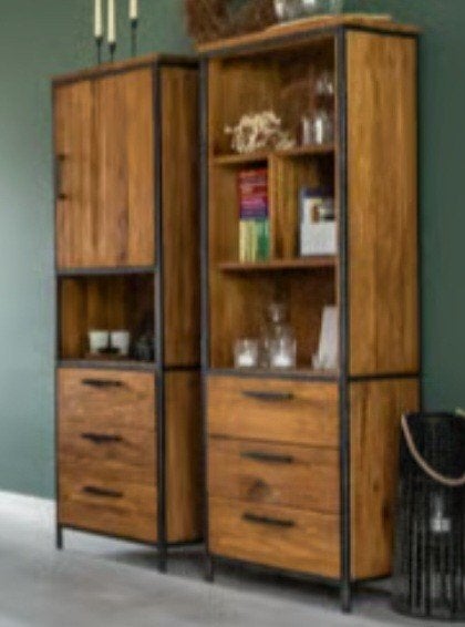 2 Romaro Boekenkasten Teak Mix Rough met Metalen Frame, Huis en Inrichting, Ophalen, 50 tot 100 cm, Zo goed als nieuw, 150 tot 200 cm