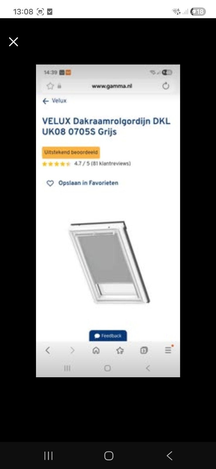 Velux rolgordijn dakraam, Doe-het-zelf en Verbouw, Ophalen of Verzenden, Nieuw, Minder dan 80 cm, Dakraam