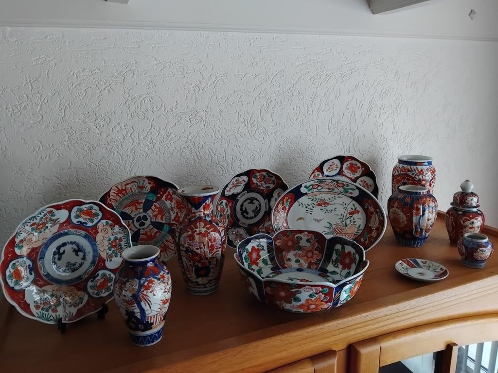 12 delige Imari collectie - borden en vazen, Ophalen