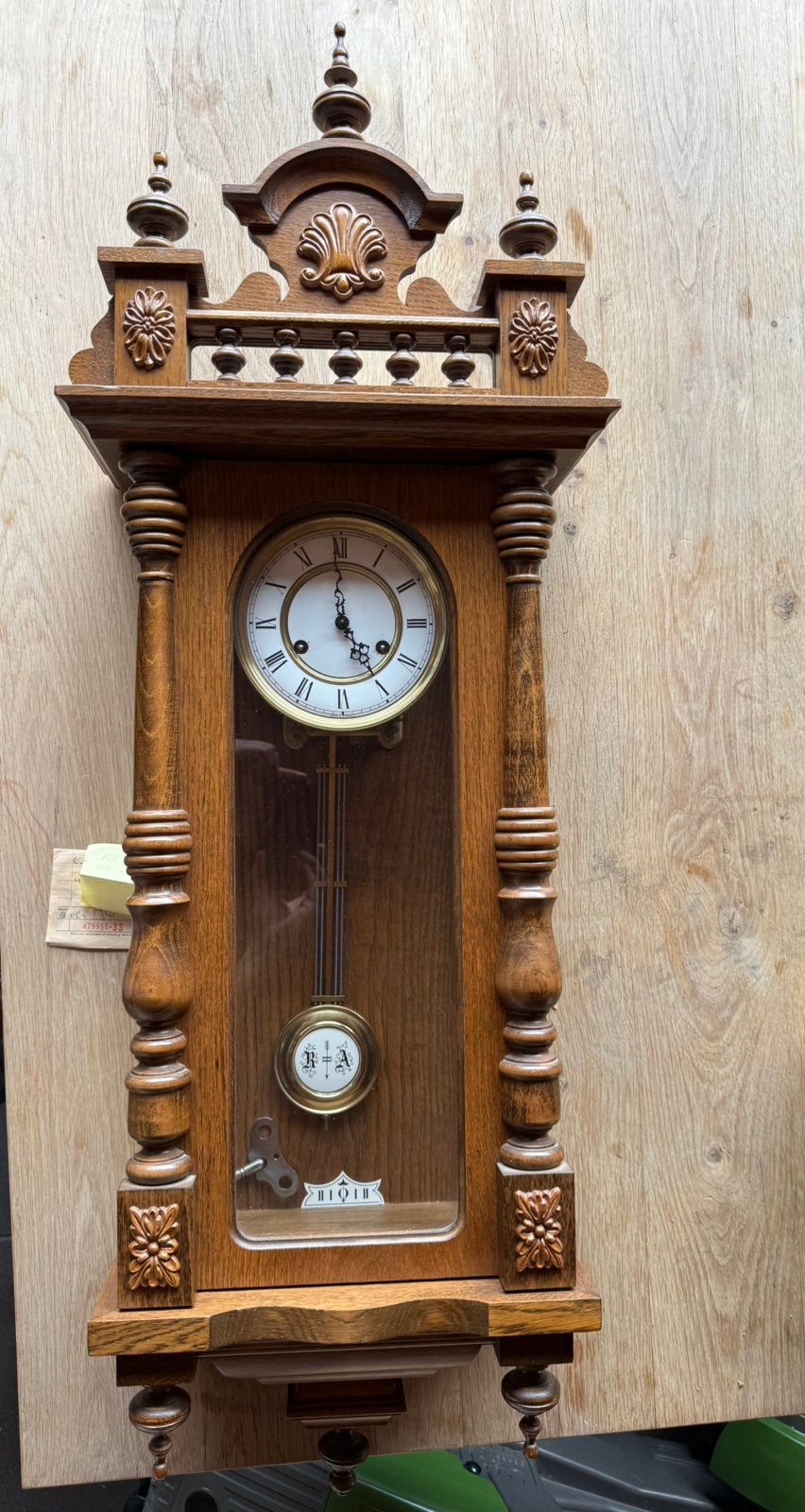 Antieke eikenhouten klok, R=A slinger. Duits uurwerk, Ophalen of Verzenden
