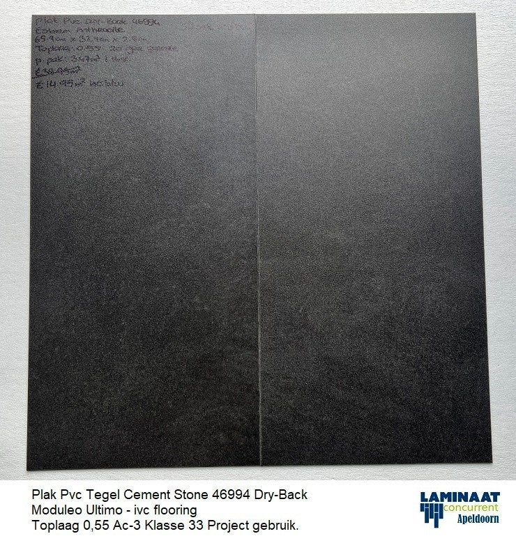 93m2 Moduleo Plak Pvc Tegel Cement Stone Antraciet = €1150, Plak pvc tegel model antraciet zwart kleur, 75 m² of meer, Zwart, Nieuw