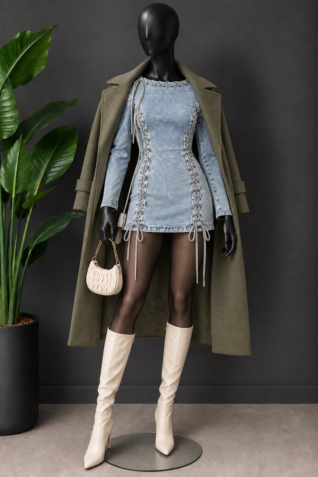 Denim jurk met veterdetails en open rug, Blauw, Nieuw, Ophalen of Verzenden, Maat 36 (S)