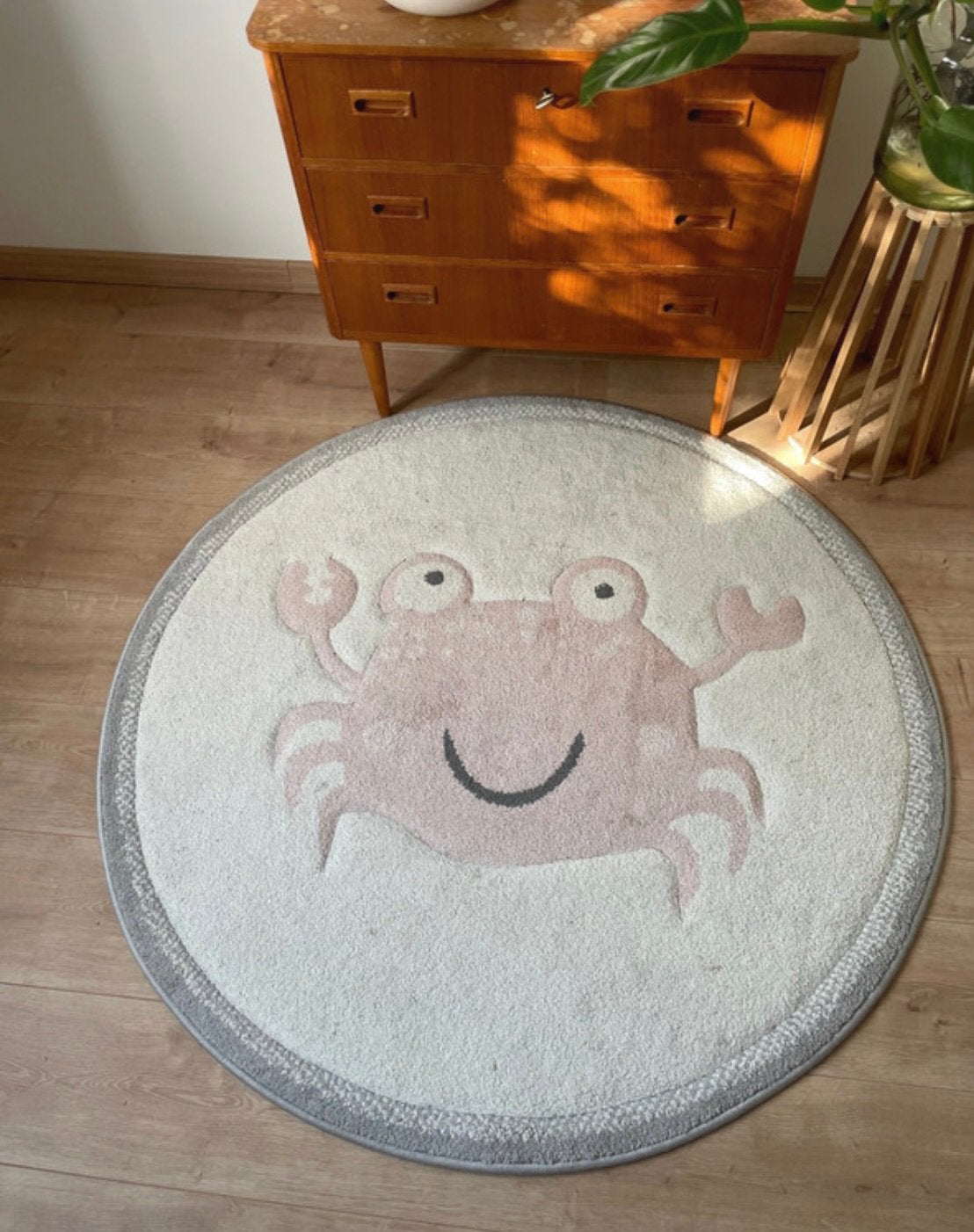 Leuk rond kindertapijt met krab design, Ophalen, 100 tot 150 cm, Beige, Rond
