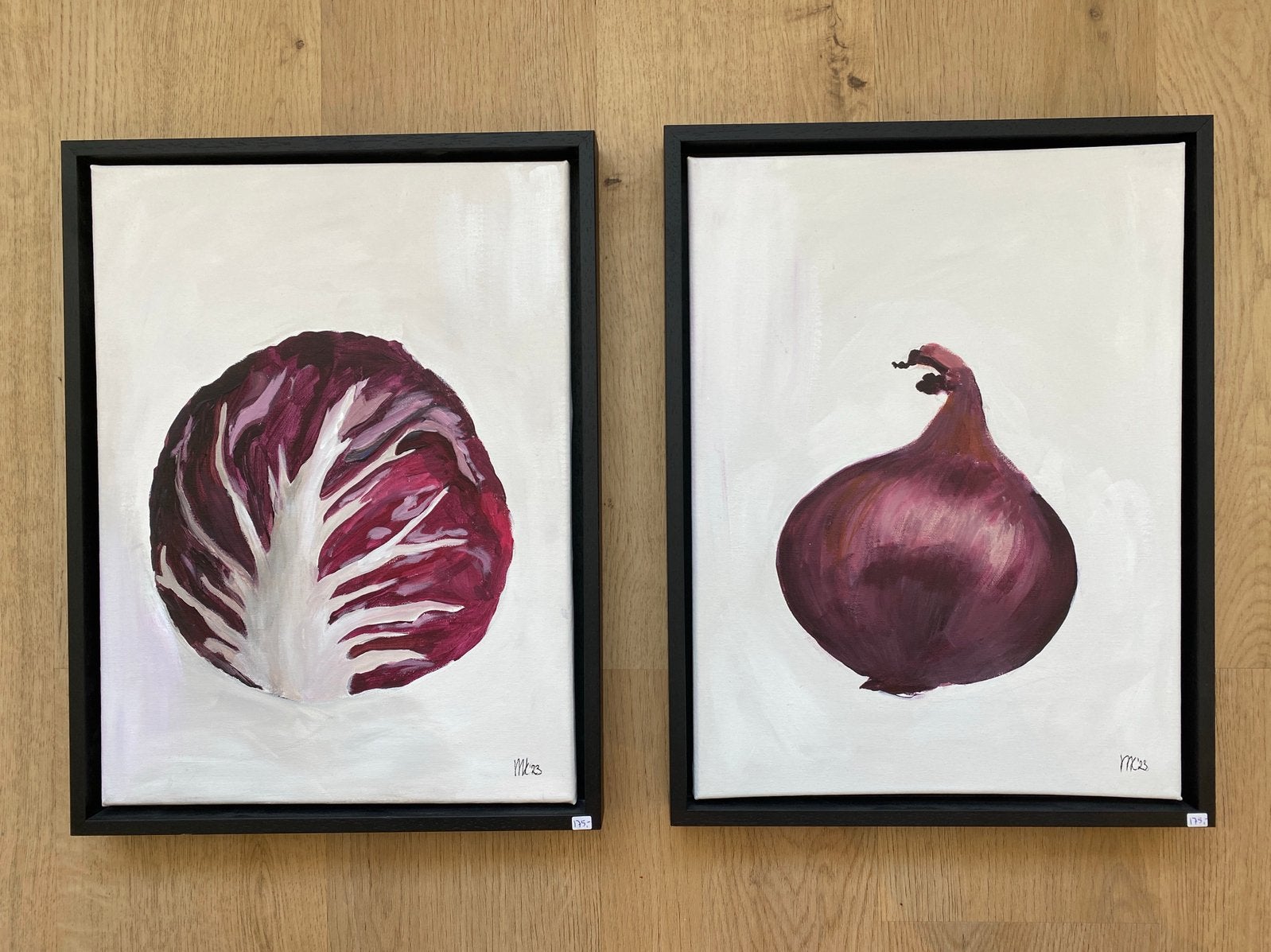 Twee Originele schilderijen in baklijst p/s, Ophalen of Verzenden, Zo goed als nieuw, Hout