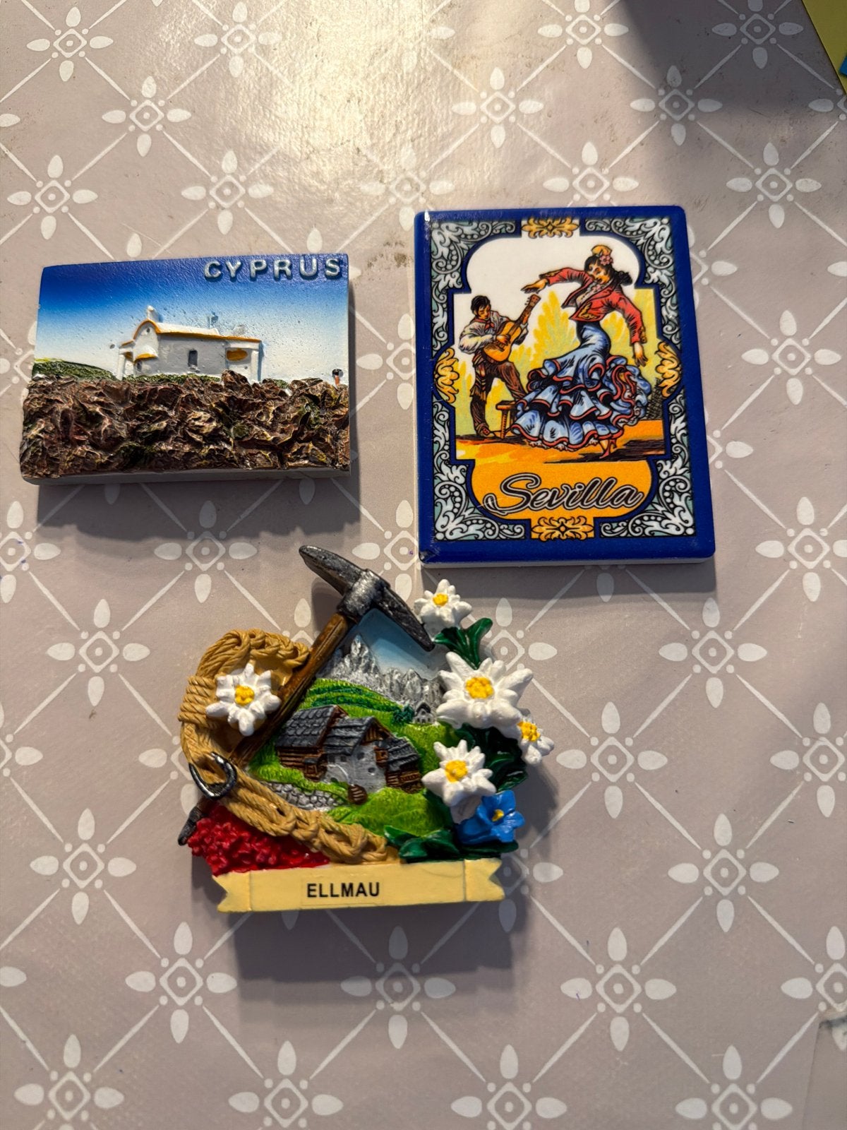 Set van 3 unieke koelkastmagneten: Cyprus, Sevilla, Ellmau, Verzamelen, Ophalen of Verzenden, Zo goed als nieuw