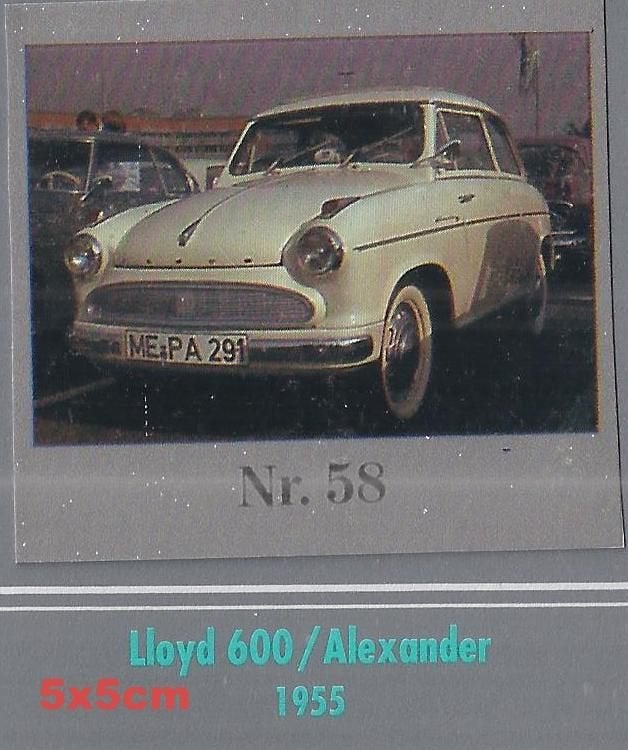 Vp58 verzamelplaatje lloyd 600 / alexander ----- 1955, Ophalen of Verzenden, Gebruikt, Auto's
