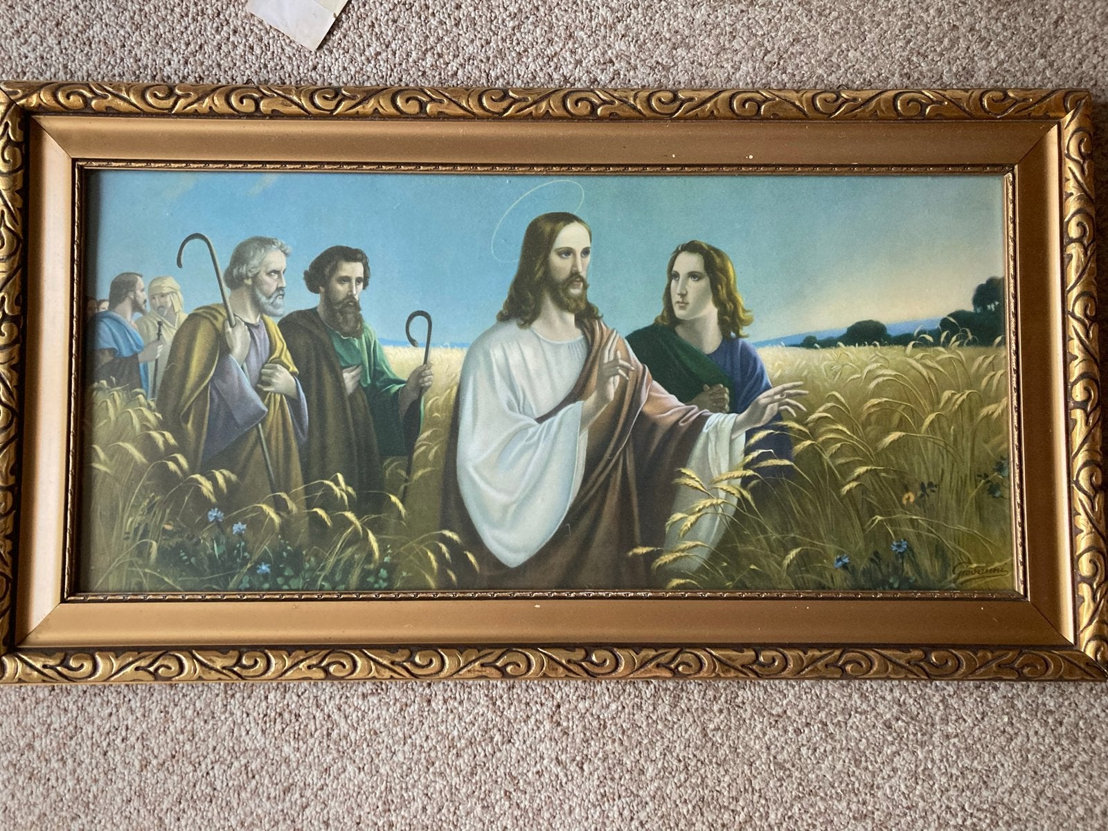 Klassiek schilderij van Jezus met discipelen, 40x100cm, Antiek en Kunst, Kunst | Schilderijen | Klassiek, Ophalen, Overige ondergronden