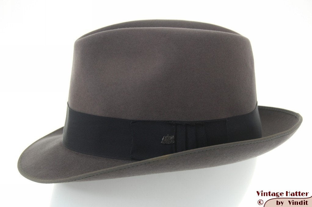 Vintage Gleufhoed Stetson Royal grijs vilt 56, Hoed, Stetson-europe.com, Ophalen of Verzenden, 57 cm (M, 7⅛ inch) of minder