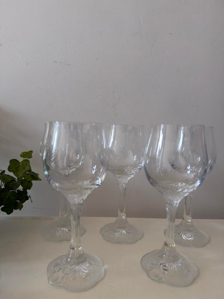 Set van 5 kristallen wijnglazen jaren 70, Ophalen of Verzenden