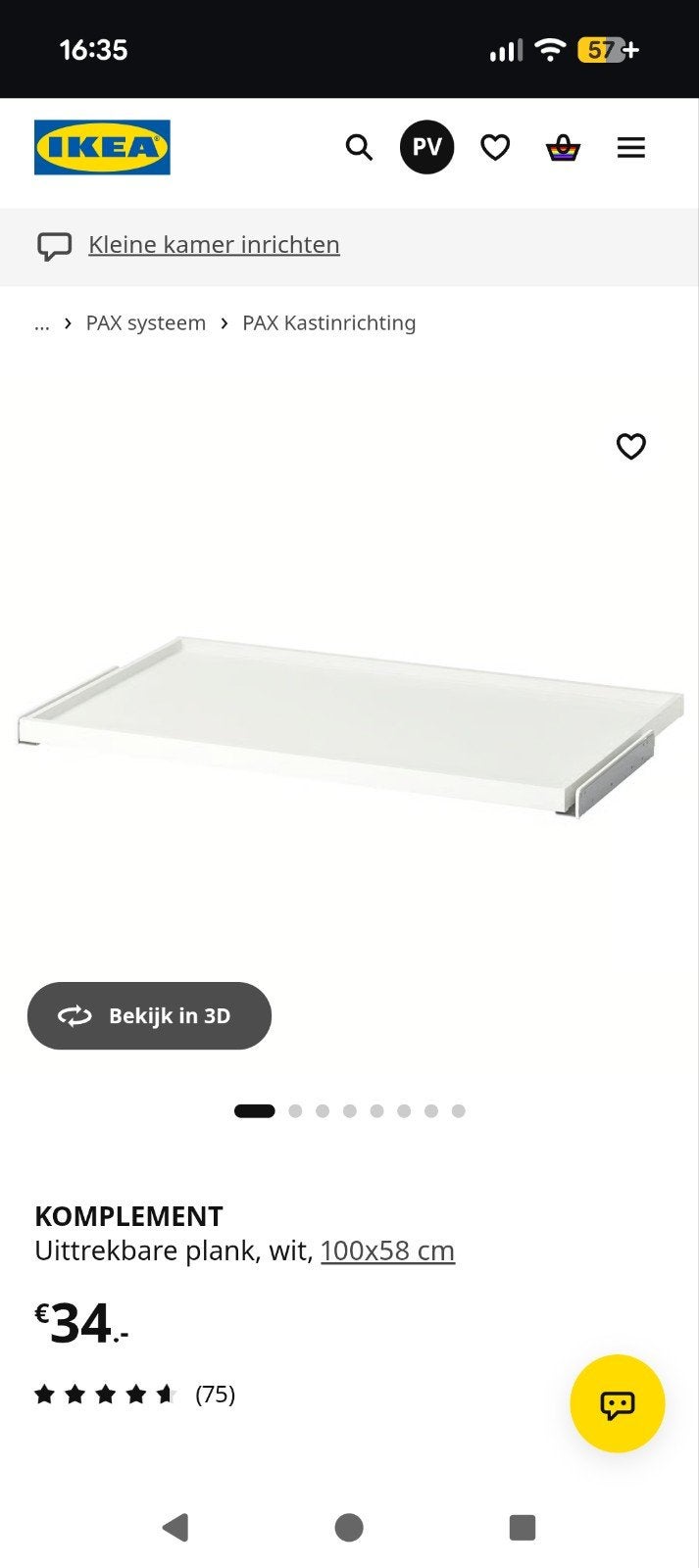 IKEA KOMPLEMENT Uitschuifbare Kastplank met Glazen Plank, Ophalen