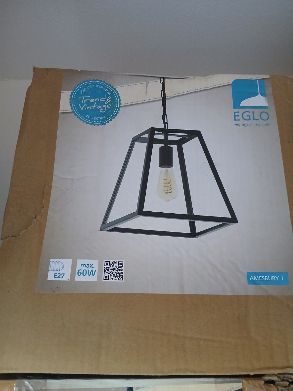 EGLO Amesbury 1 Vintage Hanglamp Zwart E27, Nieuw, Vintage, Industrieel, Metaal, E27 (groot)