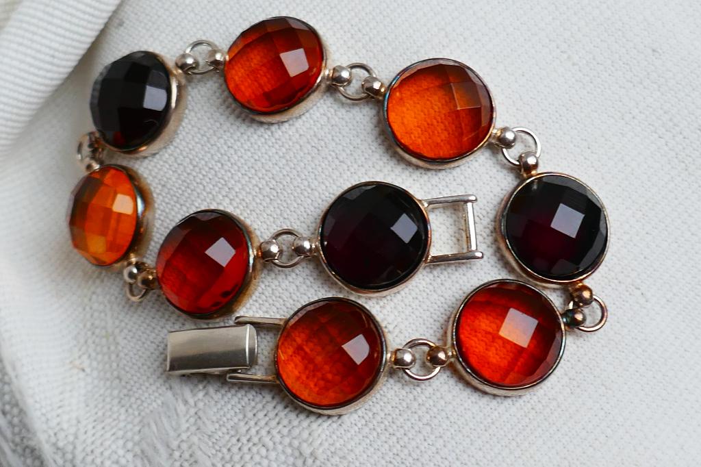 Zilveren schakel armband met edelstenen, Verzenden, Zo goed als nieuw, Met edelsteen, Zilver