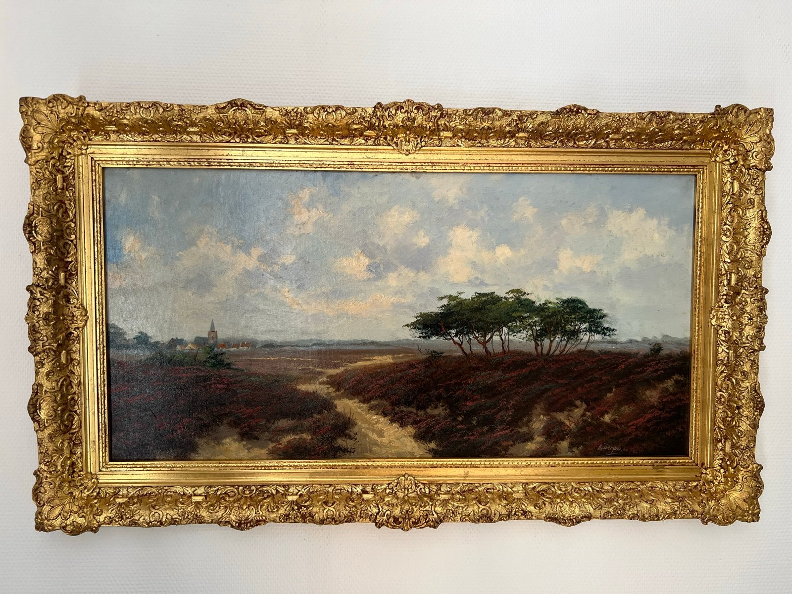 Oud schilderij van zicht op Nederlands heidelandschap, Antiek en Kunst, Kunst | Schilderijen | Klassiek, Ophalen, Doek, Realistisch