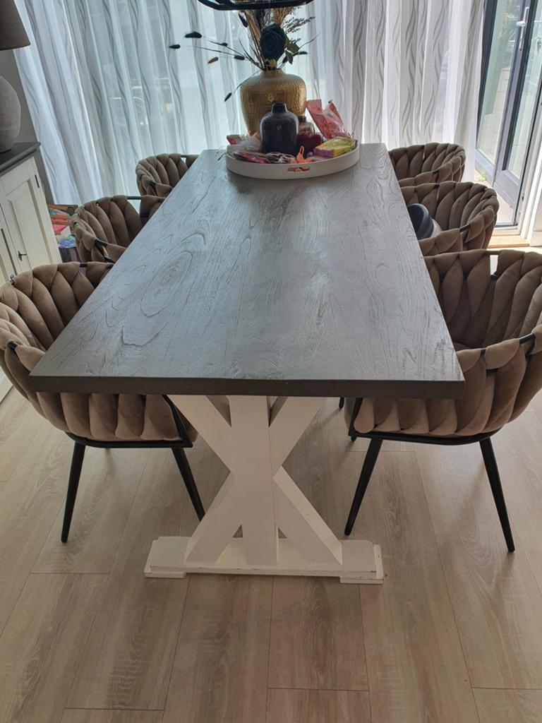Stijlvolle Mangohouten Eettafel met X-poot, Huis en Inrichting, Tafels | Eettafels, Zo goed als nieuw, 150 tot 200 cm, Vier personen