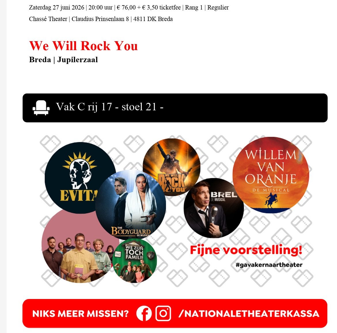 We will rock you - Queen- 27 juni Chasse Breda, Tickets en Kaartjes, Twee personen, Juni