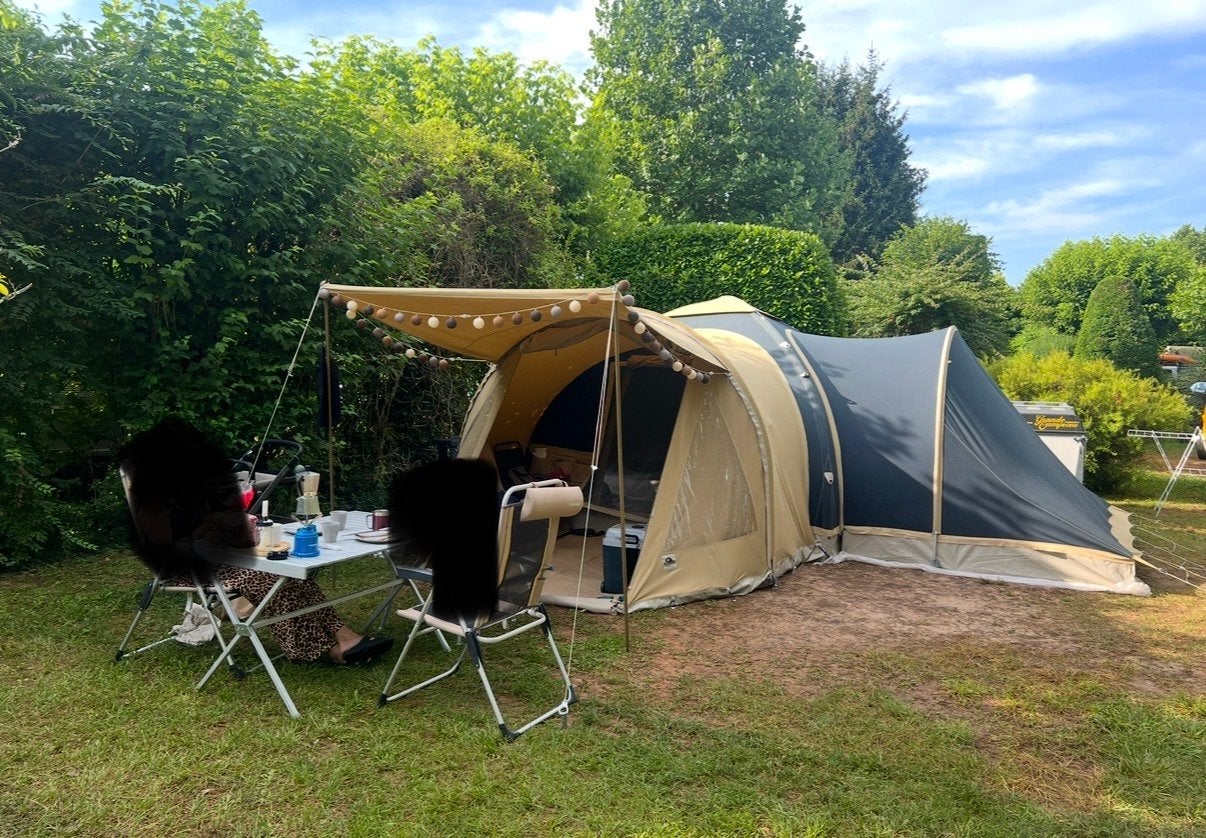 Karsten Tent 350x350 met Luifel slaapaanbouw en Veel Extra's, Caravans en Kamperen, Tenten, Ophalen, Gebruikt, Tot en met 4